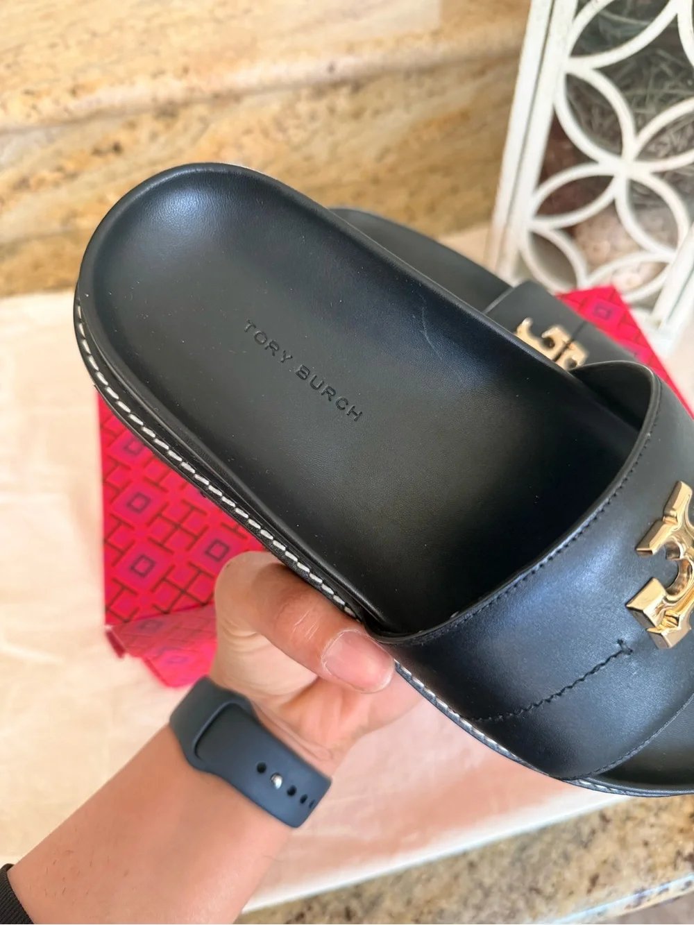 Tory Burch Black Leather Logo Espadrille Flats - Picture 5 of 8